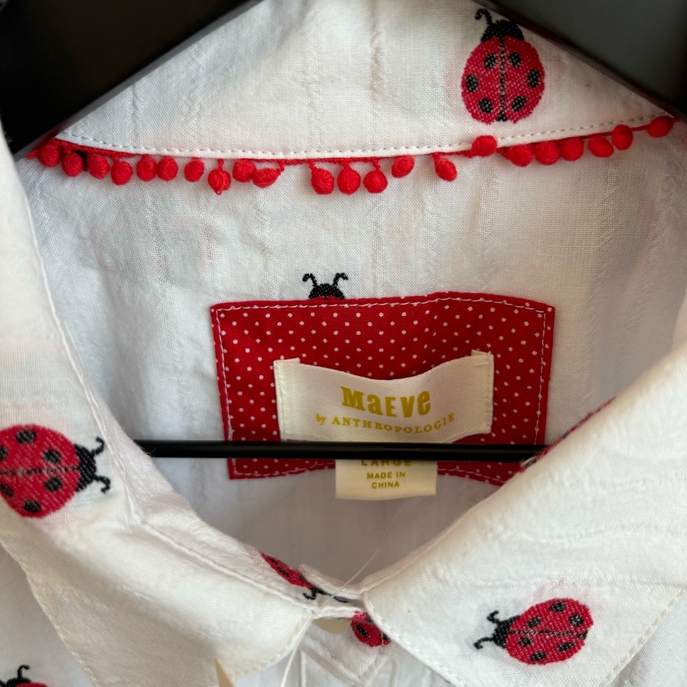 NWT Maeve by Anthropologie Classic Lady Bug Buttondown, Size L - Picture 10 of 13